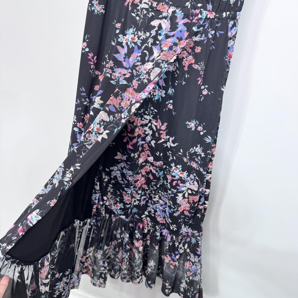 Apt. 9 Dress Womens Large Black Floral Chiffon Wrap Maxi Ruffle Hem Lined - Picture 5 of 11